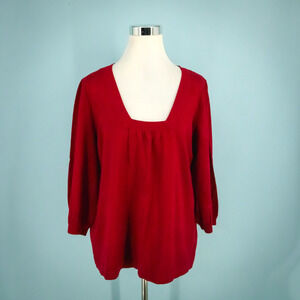 Ann Taylor Size XL Red Square Neck 3/4 Sleeve Silk Nylon Cotton Blend Sweater
